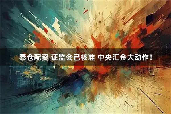 泰仓配资 证监会已核准 中央汇金大动作！
