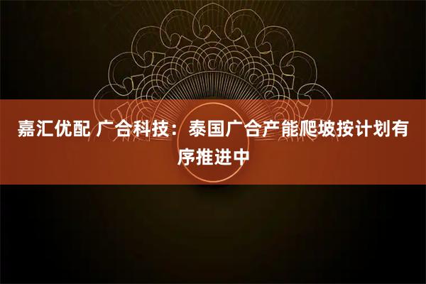 嘉汇优配 广合科技：泰国广合产能爬坡按计划有序推进中
